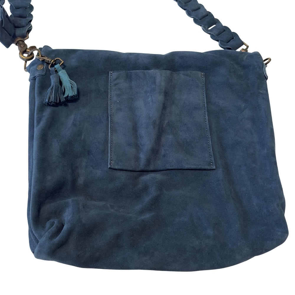 Love 41 Blue Genuine Suede Boho Crossbody Messenger Bag Braided Strap Saddlebag - Picture 8 of 12